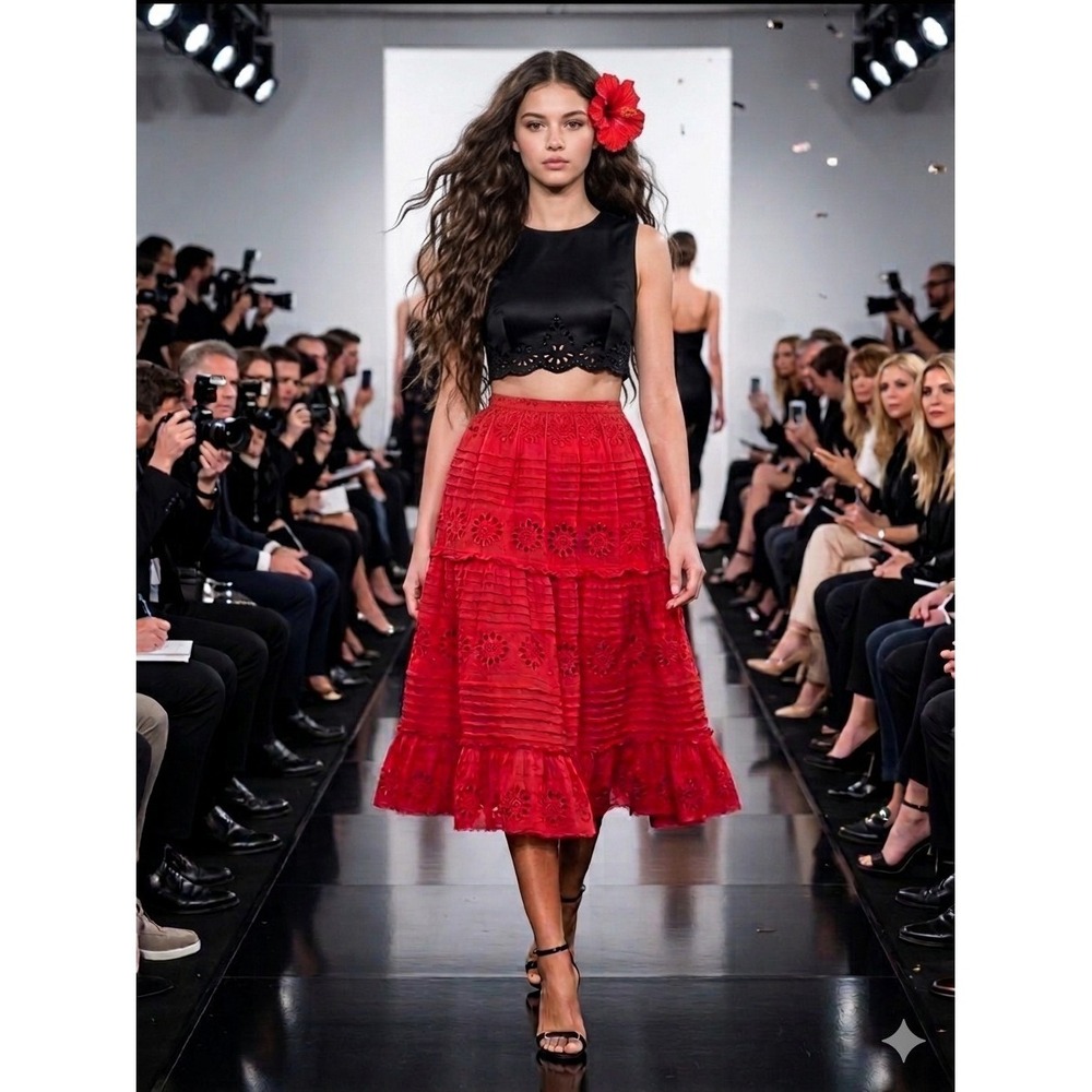 Free People Red Elastic Waist Skirt . Lined 13-19" Waist  21" Hips  28" Length.